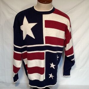 Cotton Traders Vintage Patriotic Navy, Red & White Flag Pattern Sweater Mens XL